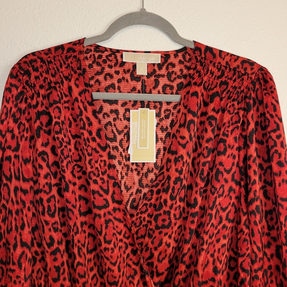 MICHAEL Michael Kors Animal Print Red Ruffled Long Sleeve Dress Size 2X - Picture 2 of 8